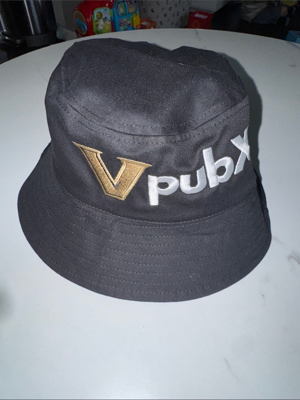 Vpubx Black Bucket Hat with Gold 'V' Logo